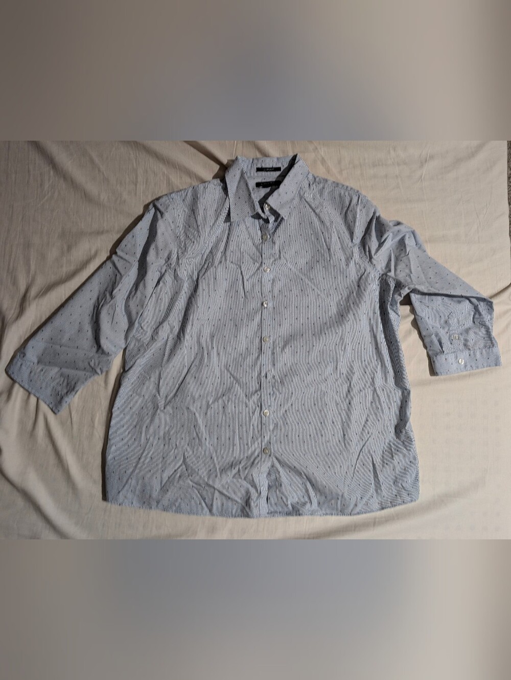 Lands' End Women's Button-Down Blue & White Pinstripe Embroidered Dot Shirt 16